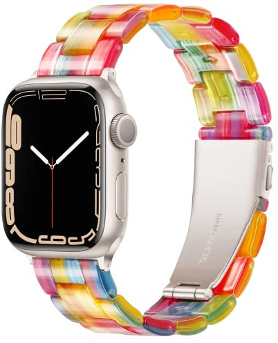 Vamyzji Compatible with Apple Watch Straps 42mm(Series 10) 41mm 40mm 38mm, Adjustable iwatch Strap with Starlight Stainless Steel Buckle for Apple Watch Series 10 9 8 7 6 SE 5 4 3 2 1(Rainbow)