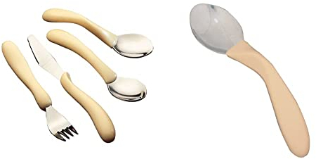 Homecraft Caring Cutlery, for Weak Grip, Arthritis Aids, White Handle & Caring Cutlery, Ivory Handle Right Handed Spoon (Eligible for VAT Relief in The UK) Ergonomic Stainless Steel Eating Utensil