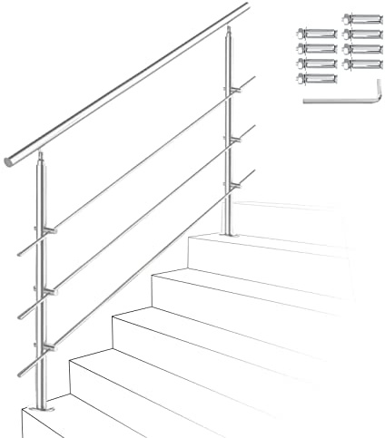 Izrielar 150 cm, ringhiera per scale in acciaio inox con 5 barre trasversali, corrimano regolabile, ringhiera per interni ed esterni