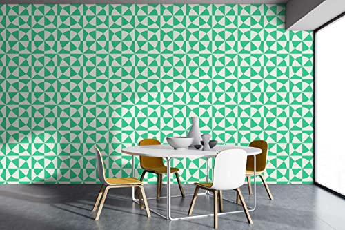 New Walls Retro Vliestapete 70er Dreiecke & Kreise modernes Tapetenmuster grün, weiß Wohnzimmer, Küche – 10,05 x 0,53 m