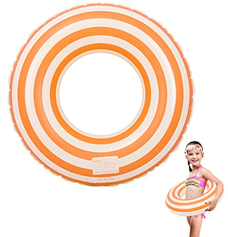 Gukasxi Aufblasbarer Schwimmring, Vintage Gestreifter Schwimmring, Dicker Aufblasbarer Pool Schwimmer, Schwimmring, Sommer Strand Pool Schwimmringe Für Kinder Und Erwachsene (Orange, Kind)