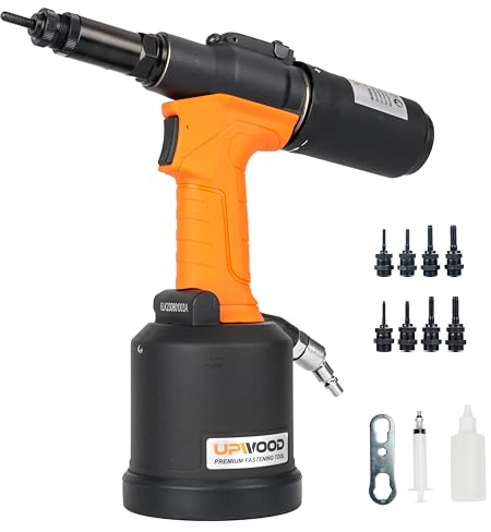 UPWOOD Heavy Duty Pneumatic Hydraulic Rivet Nut Tool, HPS6312 air Riveter Automatic Rivet Nut Gun Tool Setting Kit Come with M3, M4, M5, M6, M8, M10, M12 Nose-Piece Assembly