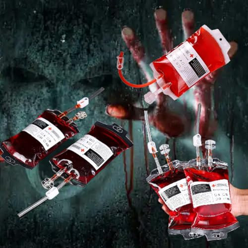 Beutel Requisit Für Halloween,Halloween Infusionsbeutel Blutbeutel,5 Stück 350 ML Halloween Trinkgefäß Blutbeutel,Wiederverwendbare Infusionsbeutel,Blutbeutel Für Getränke,Zum Befüllen Blutbeutel