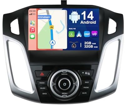 BXLIYER Android 14 Car Stereo For Ford Focus (2012-2017) Navigation - Wireless Carplay + Android Auto - 2G+32G - Rear Camera - IPS 9 Inch 2 Din - Steering Wheel WiFi DAB Fast-boot Split-Screen