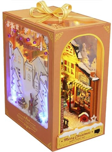 XUCHIL DIY Book Nook 3D Kit Holz Buchständer Puzzle Leuchtendes pädagogisches Bücherregal Miniatureinsatz Gebäude Puppenhaus Home Decor Book Nook Kits (Color : W)