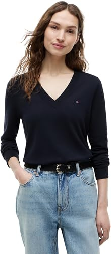 Tommy Hilfiger Damen Pullover Co Jersey Stitch Sweater V-Ausschnitt