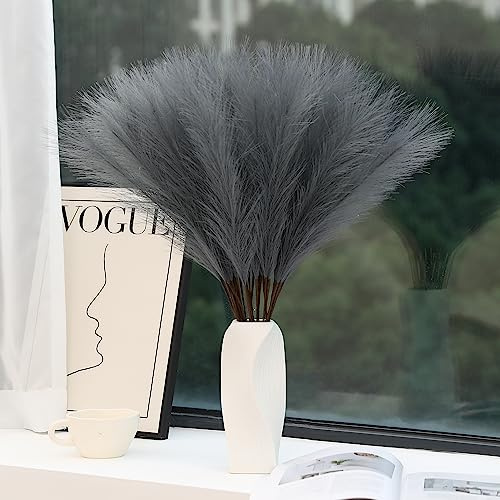 Wertuirk 60 Stück Grau Pampasgras Dekor - 61 cm Lange Faux Pampasgras Dekor, Künstliche Pampasfeder für Vasenfüller, Hochzeit, Party, Büro und Wohnkultur (Grau)