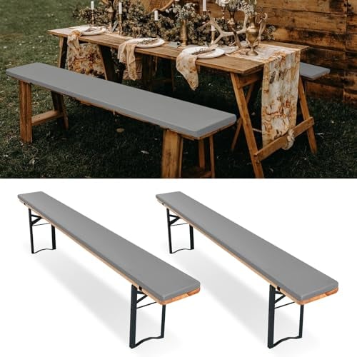 2er-Pack bierzeltgarnitur auflage, Bierbankauflage gepolstert für Bierzeltgarnitur 220x25x3cm bierbank auflagen, XL Waschbare auflagen bierzeltgarnitur für Partyzeltgarnitur(Hellgrau, wasserdicht)