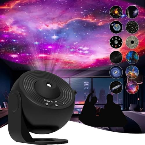 12 in 1 Night Light Galaxy Projector Starry Sky 360° Rotate, 2024 Star Light Aurora Projector, for Kids for Bedroom Gaming Room Home Theater Valentines Gift (Black)