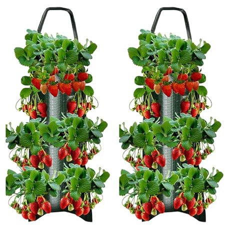 2 Maceta Colgante de Fresas | Bolsas para Maceteros de Fresas con 8 Agujeros | Bolsas para Maceteros Colgantes Al Revés | Jardineras de Verduras de Lona Transpirable para Exteriores