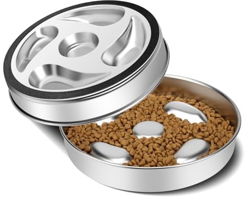 Slow Feeder Dog Bowls Stainless Steel Non Slip, ACEONE Metal Slow Feeding Pet Bowl for Medium Large Breeds, Slow Eater Dog Food Bowl (Bowl with Non-Slip Bottom)