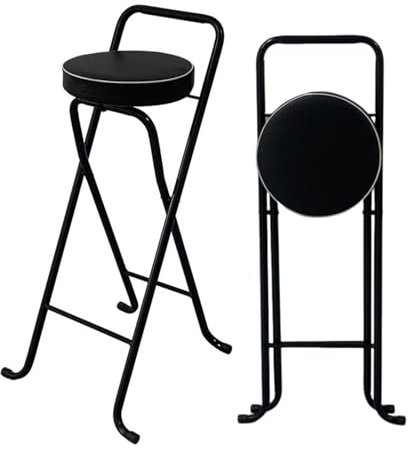 Sgabello Alto Pieghevole Nero da 65 cm, Sgabello da Bar Pieghevole con Schienale Piccolo, Sgabello Pieghevole da Cucina Portatile 75 cm, Sgabello per Chitarra, Capacità di 120 kg (Color : Zwart, Siz