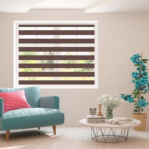 Zebra Blind - Day and Night Roller Blinds, Elegant and Durable Zebra Roller Blinds for Bedroom, Kitchen and Office, Easy to Clean, Curtains with Install Accessories - 150 cm Drop, Brown, 125cm Width