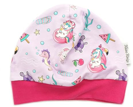 Kleine Könige Mütze Baby Mädchen Beanie · Modell Sommer Einhorn Unicornparty Flieder, pink · Ökotex 100 Zertifiziert · Größe 122/128
