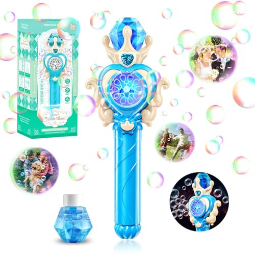 Bombble Magica Bacchetta per Bolle di Sapone, Macchina Automatica Bolle per Bambini 10000+ Bolla al Minuto con Luci/Soluzione, Macchina Sparabolle di Sapone per Festa All'aperto Matrimonio-Blu