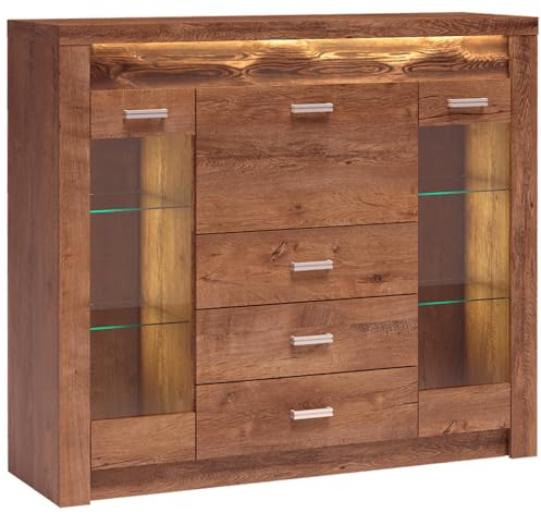 Lomadox Sideboard Kommode Highboard Anrichte Aufbewahrungsschrank Wohnzimmerschrank modern in braun mit LED Beleuchtung