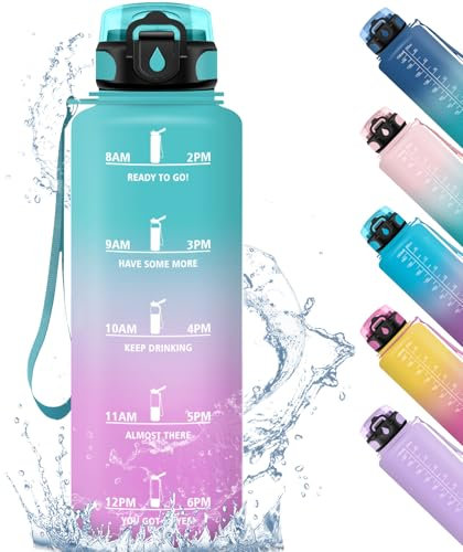 HoneyHolly Trinkflasche 1,5 Liter, Auslaufsicher, Trinkflasche Sport, Motivierende mit Zeitmarkierung, Wasserflasche, mit Filter, Trinkflasche Kohlensäure Geeignet, für Fitness Wandern Outdoor Gym