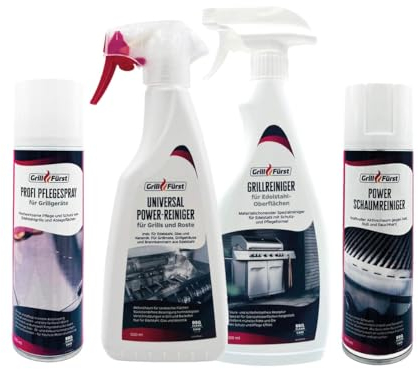 Grillfürst Grillreiniger-Set für Rösle Videro Edelstahlgrills - Grillreiniger, Schaumreinger, Pflegespray - 4er Set