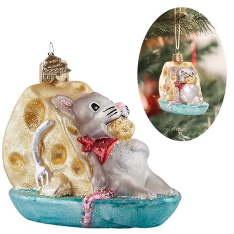 HZYC Glass Blown Christmas Ornaments,Cheesecake Personalized Ornament for Christmas Tree, Hanging Ornament Gifts for Animal Lovers Home Party Decorations (Rats Steal Cheesecake)