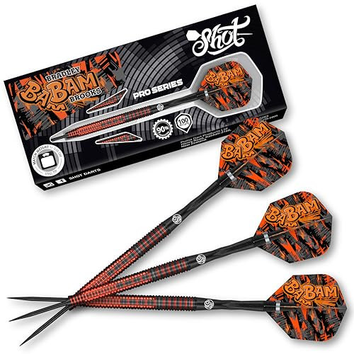 Shot! - Bradley Brooks Steeldartpfeile | 90% Tungsten | 23g Gewicht | Präzise Spieler-Darts | Ideal für Dartspieler
