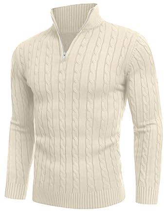 AIYINO Men's Jumpers Quarter Zip Cable Knitted Sweater Long Sleeve Winter Warm Lightweight Pullover Classic Knitwear
