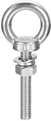 sourcing map Lifting Eye Bolt,1 Set M12x60mm Eye Bolt w Nut Washer | 304 Stainless Steel,Shoulder Lifting Ring Eye Bolt for Hanging Item