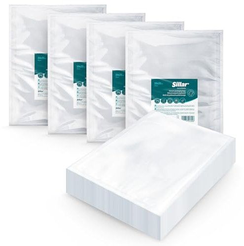 Sillar vakuumbeutel lebensmittel Vakuumierbeutel 200 Beutel 20x25cm für zur Mehrheit Vakuumierer & Lebensmittel Vakuumiergerät, Kochfest und Sous Vide Gefrierbeutel, -20-100℃, BPA-frei