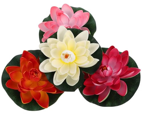 ABOOFAN Künstliche Lotusblumen Aus Kunststoff 18cm Schwimmend Teichdekoration Wasserpflanzen Mit 4 Stück Wiederverwendbar Für Gartenteiche Und Pools