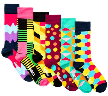 OddBalls Patterned Socks, 6 Pack - Colourful, Cotton Crew Fit Multipack