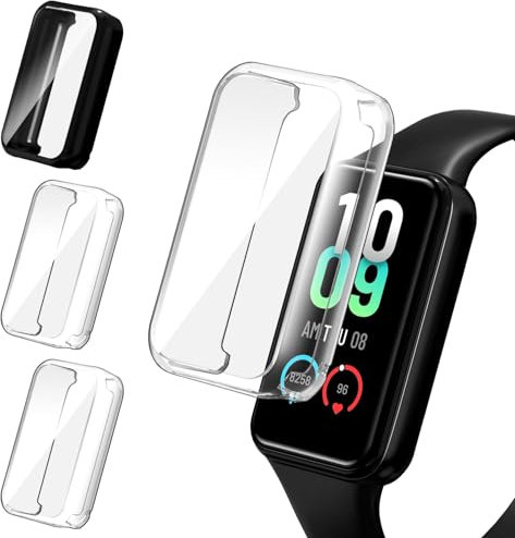 iVoler 3 Pezzi HD Clear Cover con Pellicola Protettiva per Amazfit Band 7, Copertura Completa Custodia Anti-Graffio Ultra Sottile Morbida TPU Case, 2 Trasparente + 1 Nero