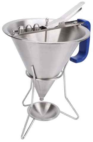 Pastry Dispenser Funnel Cake Dispenser, Stainless Steel Cake Funnel with Stand and 3 Nozzles Dough Dispenser Dough Portioner for Pancakes, Cupcakes or Octopus Balls