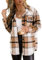 Zeagoo Veste chemise pour femme - Veste à carreaux - Manches longues - Manteau en flanelle - Blouse avec boutons, Marron/blanc., L