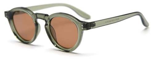 LIGOES Polarisierte Sonnenbrille Frauen Männer Runde Sonnenbrille TR90 Rahmen Retro Eyewear UV400 (green with brown)