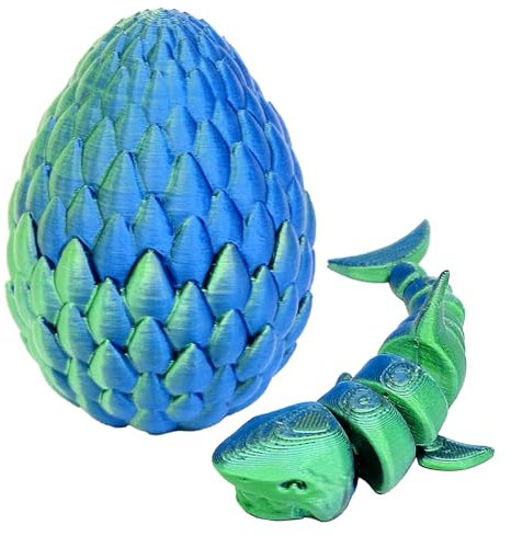 Mritrit 3D Gedruckte Dracheneier mit Hai im Inneren 3D Drache im Ei Überraschungs Haieier Spielzeug für Kinder Erwachsene Easter Weihnachtstag Schreibtisch Dekoration (Blau)