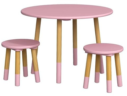 URBNLIVING Kids Wooden Round Pink Table with 2 Chair Set Toddler Activity Set for Small Children, Boys & Girls, Natural Wood, Playroom or Bedroom Furniture, Perfect for Christmas or Birthday Gift