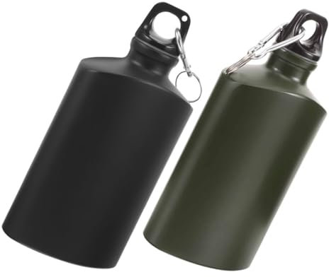 BESPORTBLE 2piezas Botella De Agua De Aluminio con Gancho Resistente para Entrenamiento y Camping Cantimplora Plana Portátil Antifugas para Gimnasio y Excursionismo