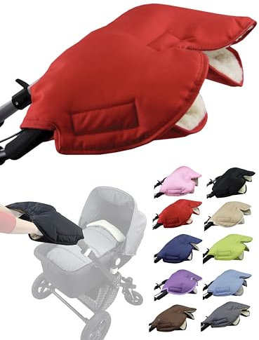 Muff Handschuh [Handwärmer für Kinderwagen] Handmuff Buggy mit Lammwolle wasserfest winddicht Universalgröße für Kinderwagen, Buggy, Radanhänger (rot)