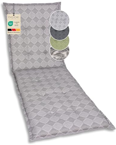 GO-DE Textil Bequeme und attraktive Polsterauflagen für Gartenliegen (Einzelset, Rautenlinien grau, Liegenauflage)