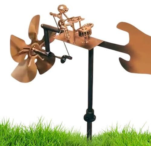 Trommler Windmühle Gartendekoration Wetterfahne Metall Retro Steampunk Garten Windrad Gartenskulptur Perkussionisten Musikfiguren Gartendeko Figuren Für Garten Im Freien Terrasse Rasen Hinterhof
