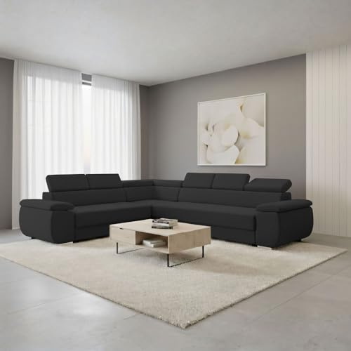 FORNIRO 24 Dantino Ecksofa 318x255x79 Graphit Wohnzimmer Couch Schlafsofa | Mit Schlaffunktion & Bettkasten - L-Form - Kissen - Stoff Komfort | ausziehbar Gäste bequem Stauraum Design hochwertig robust