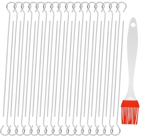 32PCS Stainless Steel Skewers,20cm Metal BBQ Sticks for Grilling, Chicken Kebab Skewers Reusable Food-Grade, Oven, Air Fryer, Turkey and Party Cooking Accessories