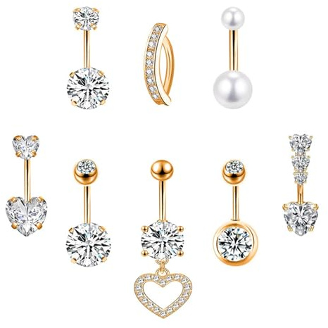 Habselikob Piercing Nombril Acier Chirurgical 14G Piercing Nombril Anneau pour Femme CZ Cœur Papillon Clicker Piercing Ventre Anneau de Nombril Piercing Bijoux de Corps