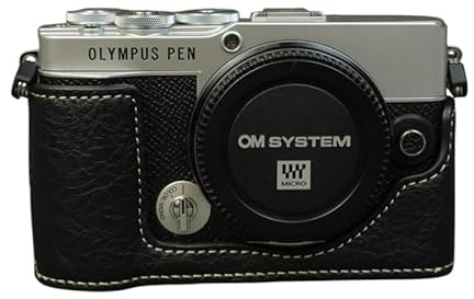 SundayZaZa Kameratasche für Olympus Pen E-P7 mit Stativ-Design und Schultergurt, aus PU-Leder mit Unterseite, Schwarz , Kompakt