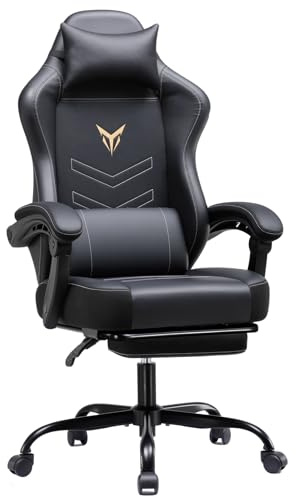 GTPLAYER Gaming Stuhl, Ergonomischer Gamer Sessel mit Fußstütze, Bürostuhl Höhenverstellbar mit Kopf- und Lendenkissen,Drehstuhl aus Kunstleder schwarz