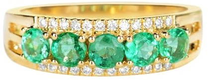 Homxi Hochzeitsringe Gold Ringe für Damen 9 K, Rund mit Emerald 0,45 Karat und Diamant, Damen Gold Grün Verlobungsringe, Gr. 60 (19.1)
