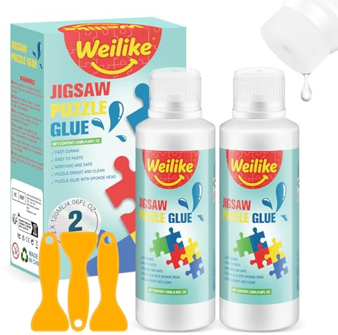 Weilike Colla per puzzle trasparente, 120 ml*2, aggiornata con nuova testina di spugna, non tossica e ad asciugatura rapida (120 ml*2)