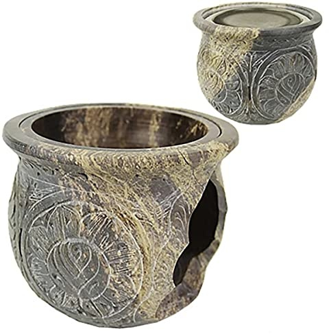 Räuchergefäß und Duftlampe 2 in 1 aus grauem Speckstein ca. 14x14cm mit Sieb und Schale
