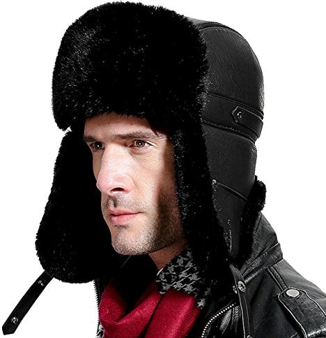 Roffatide Herren Faux Nerz Flieger Ushanka Trapper Hut Ohrenklappen Kinnriemen Russische Bombermütze