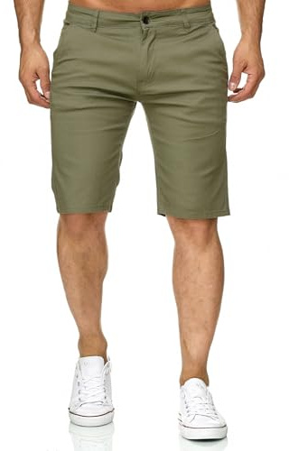 EGOMAXX Herren Chino Capri Shorts Kurze Bermuda Sommer Hose Freizeitshorts Fredy & Roy Minimalist, Farben:Grün, Größe:29W