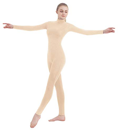 SUPRNOWA Ganzkörper-Einteiler mit Rollkragen, Spandex, ohne Füße, langärmelig, Unisex, Hautfarben (ohne Fuß), M